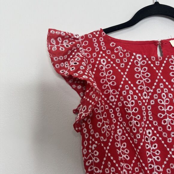 Solitaire Dress Women's Medium Red Midi Eye-lit Embroidered Lined Fit & Flare - Picture 3 of 11